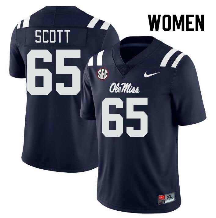 Women #65 Gerquan Scott Ole Miss Rebels College Football Jerseys Stitched-Navy